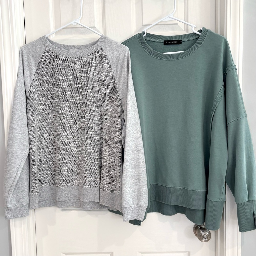 Sonoma & Merokeety Crew Neck Sweatshirt Set Women Size XL Gray Green